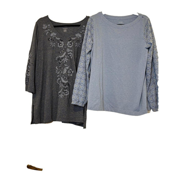 J. Jill Tops - J Jill sz L cotton blend embroidered blue lot of 2 tunic long sleeve shirts 1914